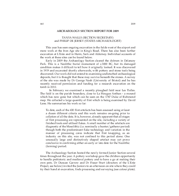 (PDF) Archaeology Section Report for 2009