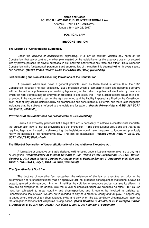 (PDF) Notes and Cases POLITICAL LAW AND PUBLIC INTERNATIONAL LAW