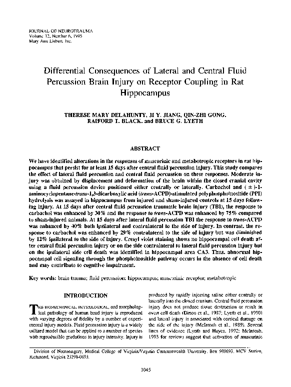 (PDF) Differential Consequences of Lateral and Central Fluid Percussion ...