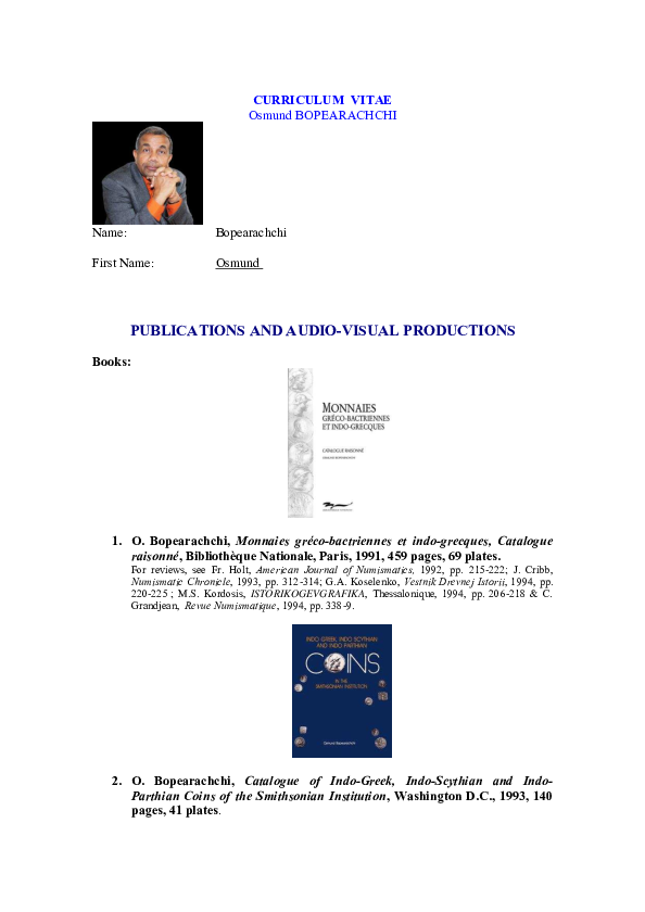 (PDF) PUBLICATIONS AND AUDIOVISUAL PRODUCTIONS Osmund Bopearachchi