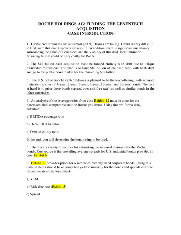 (DOC) Roche HOLDINGs AG: FUNDING THE GENENTECH ACQUISITION -Case ...