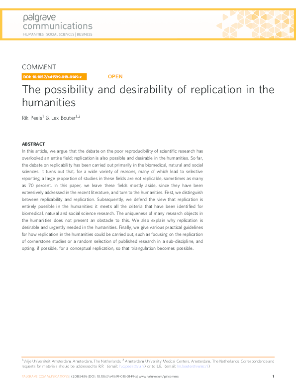(PDF) The possibility and desirability of replication in the humanities