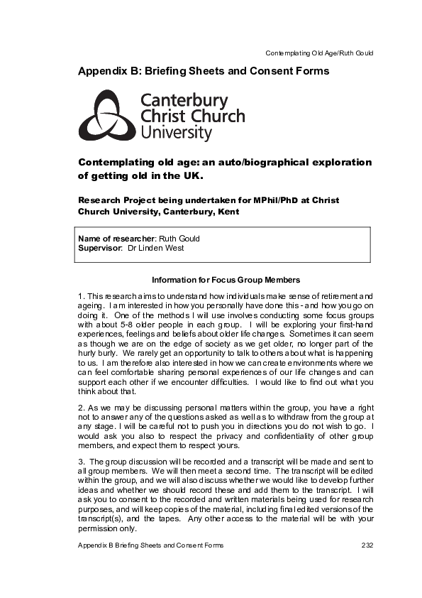 (PDF) Appendix B: Briefing Sheets and Consent Forms