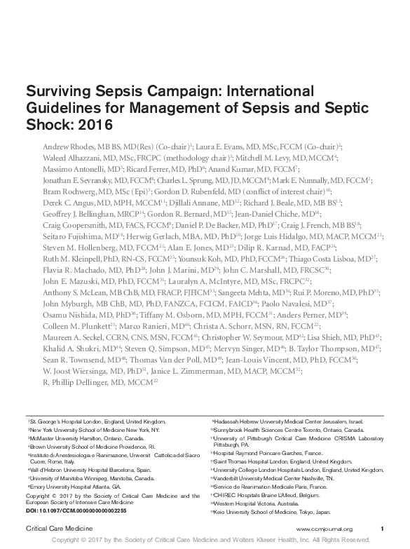 (PDF) Critical Care Medicine Surviving Sepsis Campaign: International ...