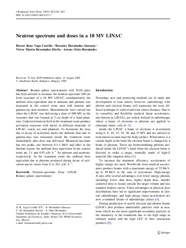 (PDF) Neutron spectrum and doses in a 18 MV LINAC