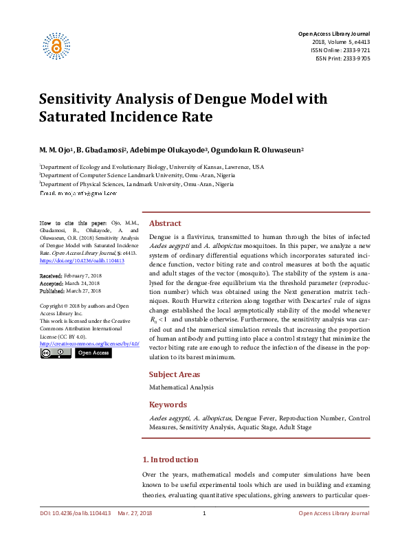 (PDF) Sensitivity Analysis of Dengue Model with Saturated Incidence Rate