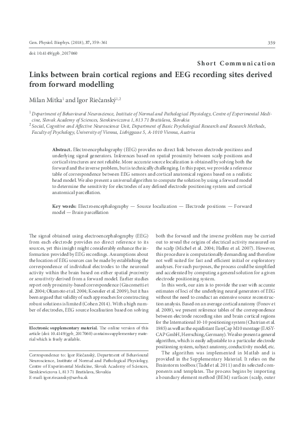 (PDF) Links between brain cortical regions and EEG recording sites ...
