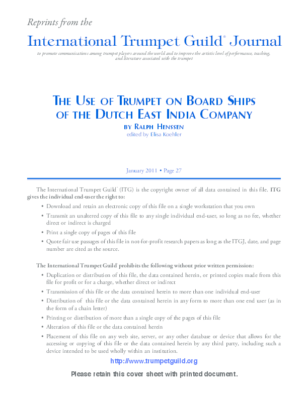 Pdf The Use Of Trumpet On Board Ships Of The Dutch East India