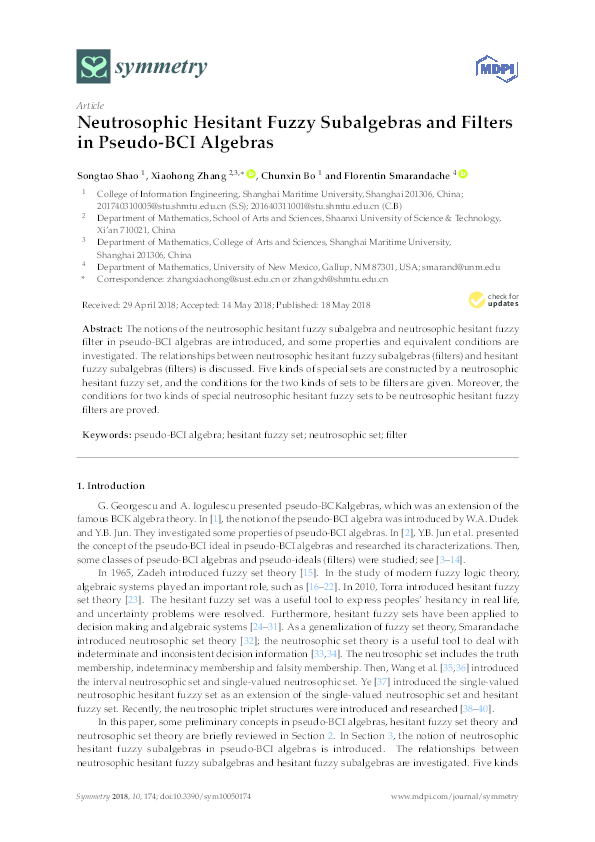(PDF) Neutrosophic Hesitant Fuzzy Subalgebras and Filters in Pseudo-BCI ...