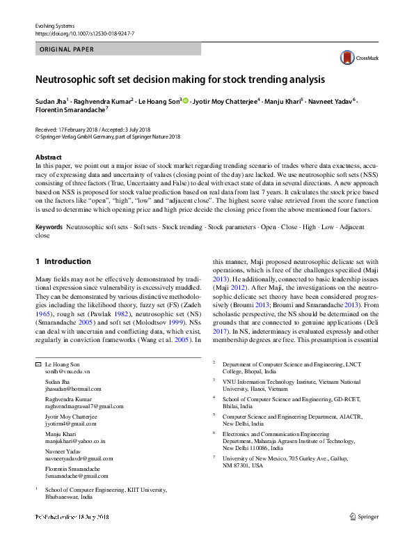 (PDF) Neutrosophic soft set decision making for stock trending analysis