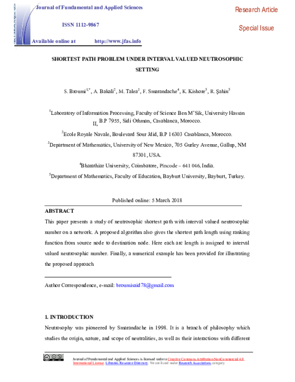 (PDF) SHORTEST PATH PROBLEM UNDER INTERVAL VALUED NEUTROSOPHIC SETTING