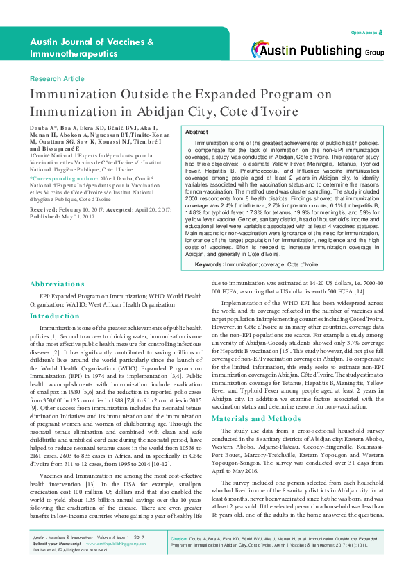 (PDF) Immunization Outside the Expanded Program on Immunization in ...