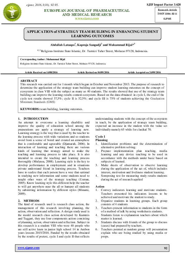 (PDF) APPLICATION of STRATEGY TEAM BUILDING IN ENHANCING STUDENT ...
