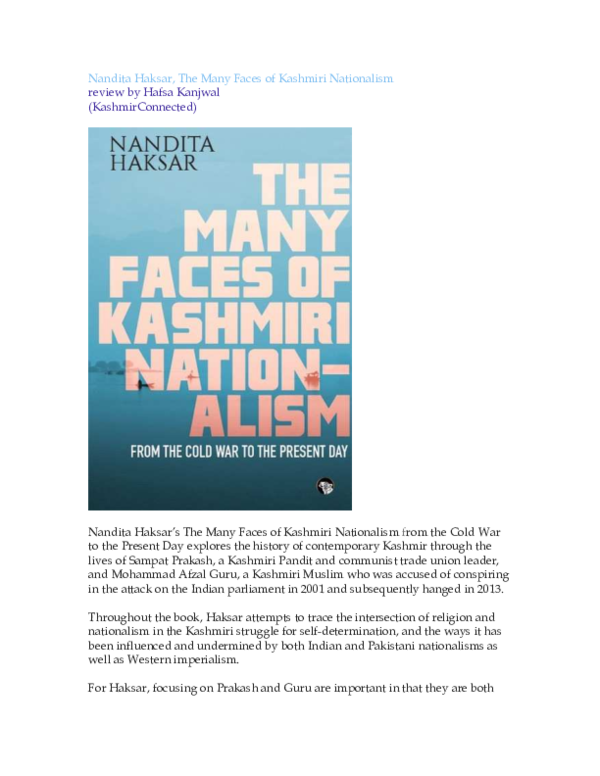(PDF) Nandita Haksar, The Many Faces of Kashmiri Nationalism review by