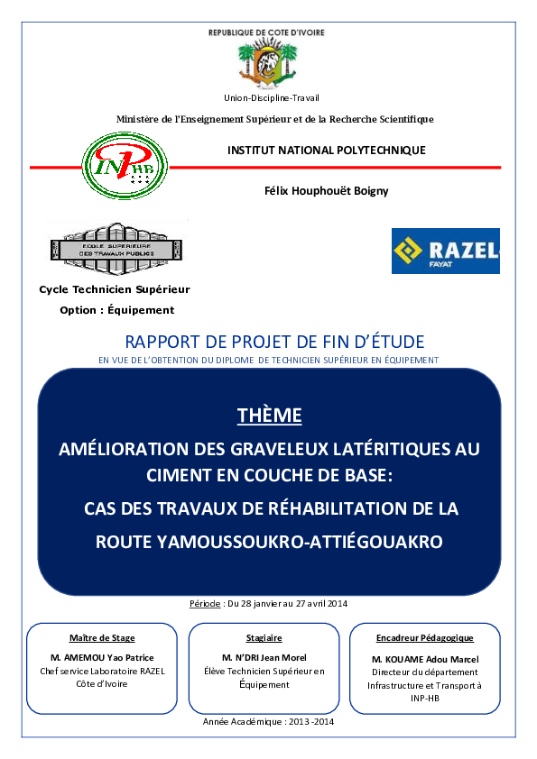 (PDF) Rapport NDRI Jean Morel TSEQ3 2013 2014 Jean Morel N'DRI