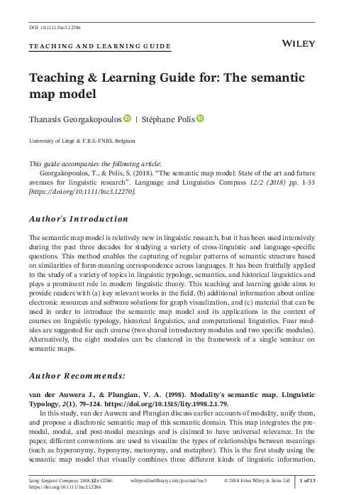(PDF) Teaching & Learning Guide for: The semantic map model