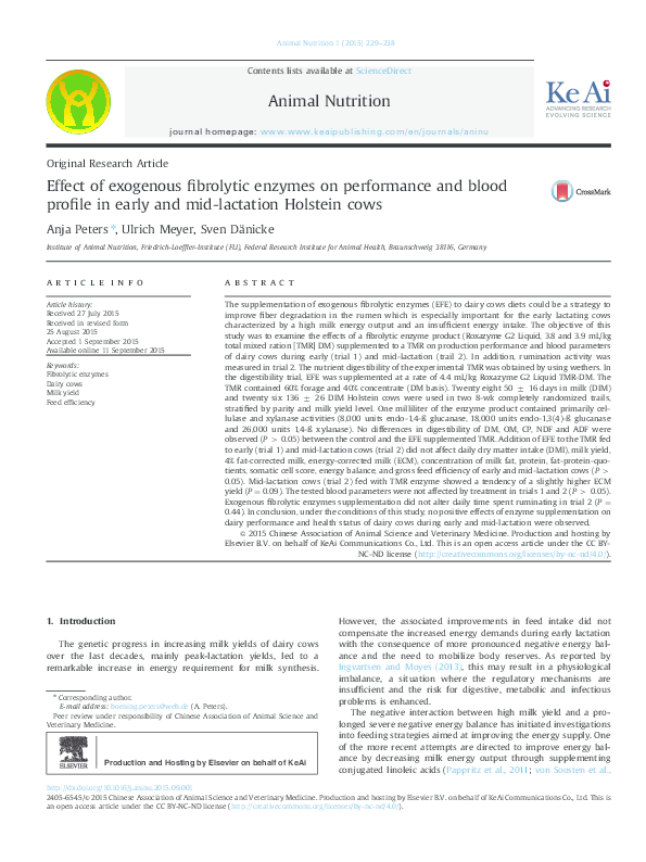 (PDF) Effect of exogenous fibrolytic enzymes on performance and blood ...