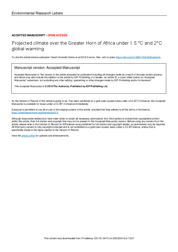 (PDF) Projected climate over the Greater Horn of Africa under 1.5 °С ...