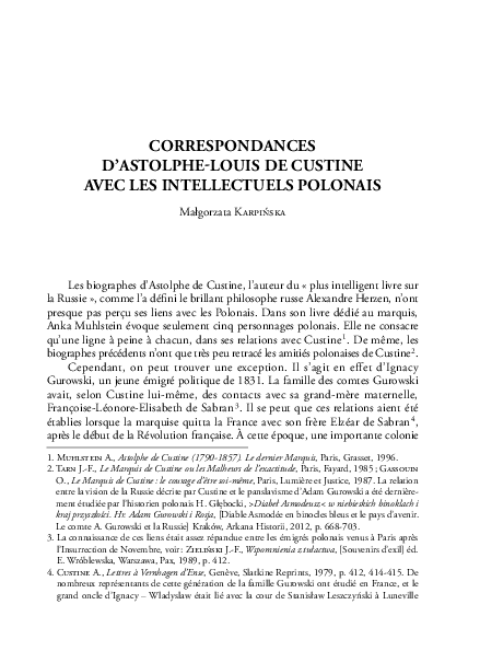 (PDF) CorrespondanCes d'astolphe-louis de Custine aveC les ...