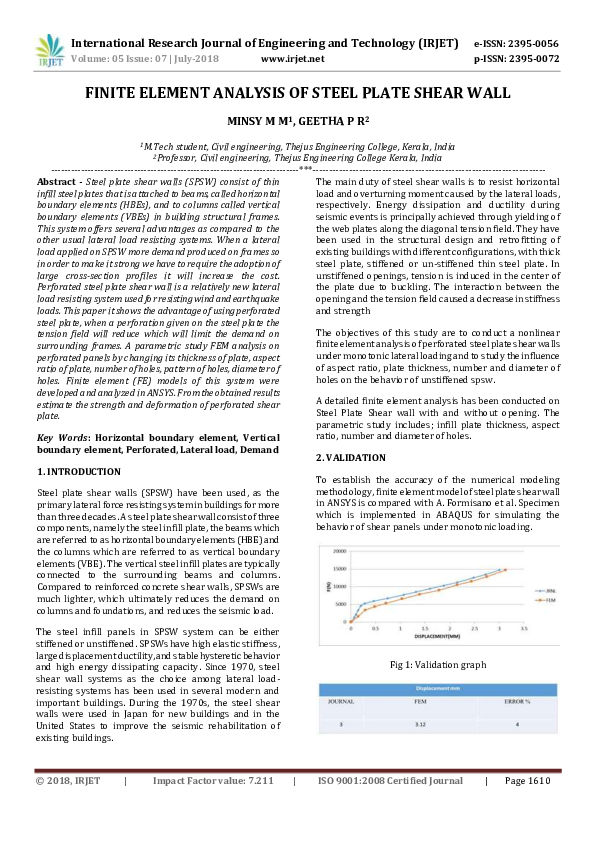 (PDF) IRJET- FINITE ELEMENT ANALYSIS OF STEEL PLATE SHEAR WALL