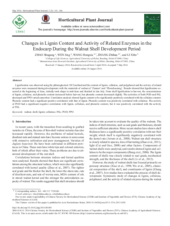(PDF) Changes in Lignin Content and Activity of Related Enzymes in the ...