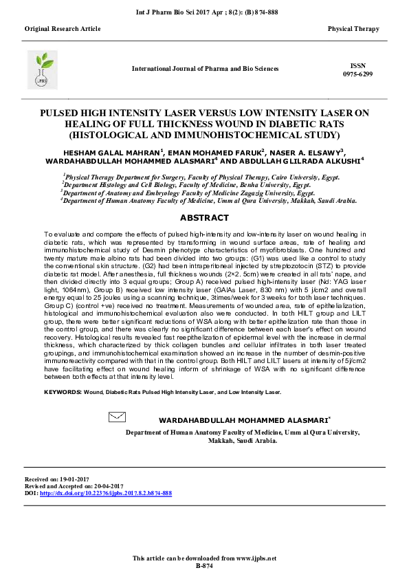 (PDF) PULSED HIGH INTENSITY LASER VERSUS LOW INTENSITY LASER ON HEALING ...