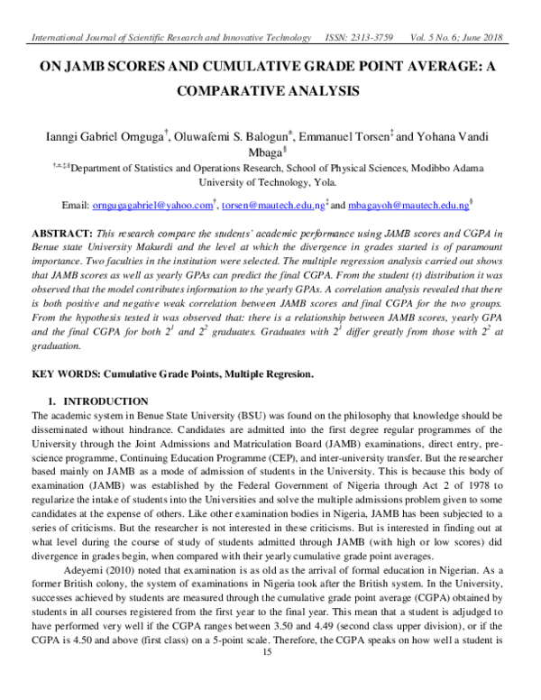  pdf on jamb scores and cumulative grade point average a comparative