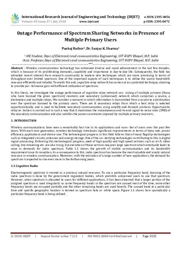 (PDF) IRJET- 0utage Performance of Spectrum Sharing Networks in ...
