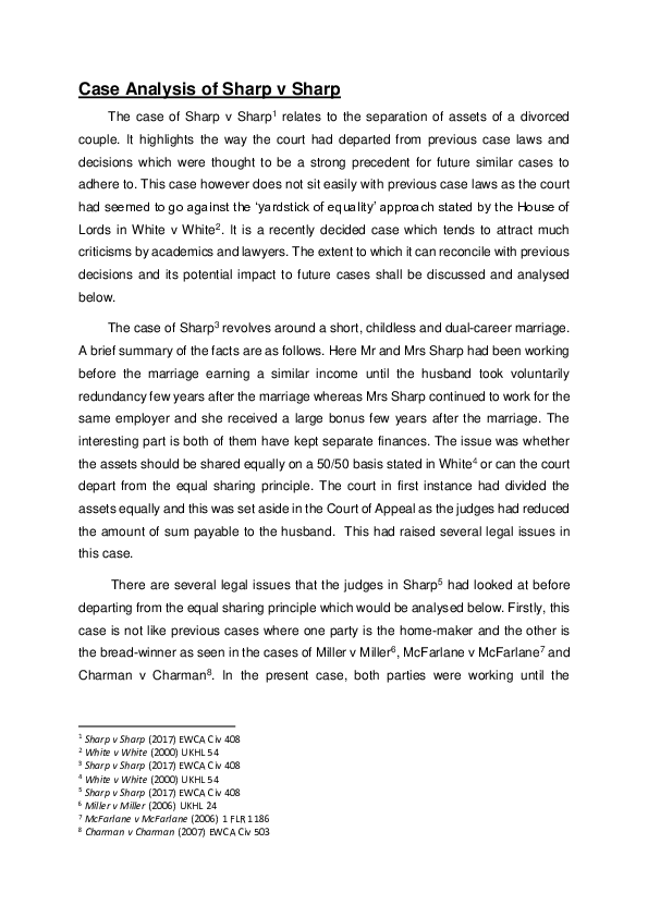 (DOC) Case Analysis of Sharp v Sharp (2017) EWCA Civ 408 | Tripatjit