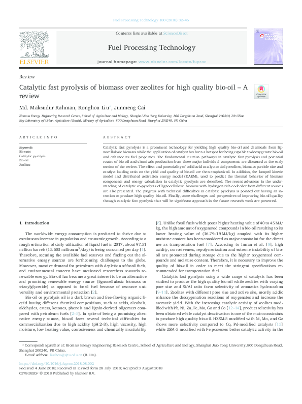 (PDF) Catalytic fast pyrolysis of biomass over zeolites for high ...