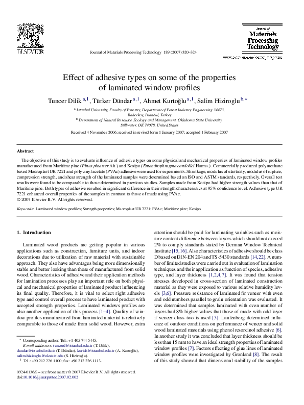 (PDF) Effect of adhesive types on some of the properties of laminated ...