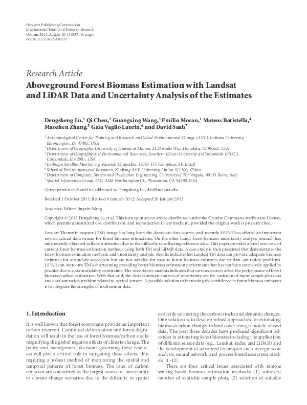 (PDF) Aboveground Forest Biomass Estimation with Landsat and LiDAR Data ...