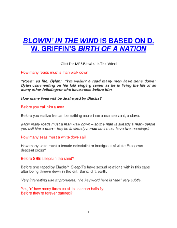 (DOC) BLOWIN' IN THE WIND IS BASED ON D. W. GRIFFITH'S BIRTH OF A