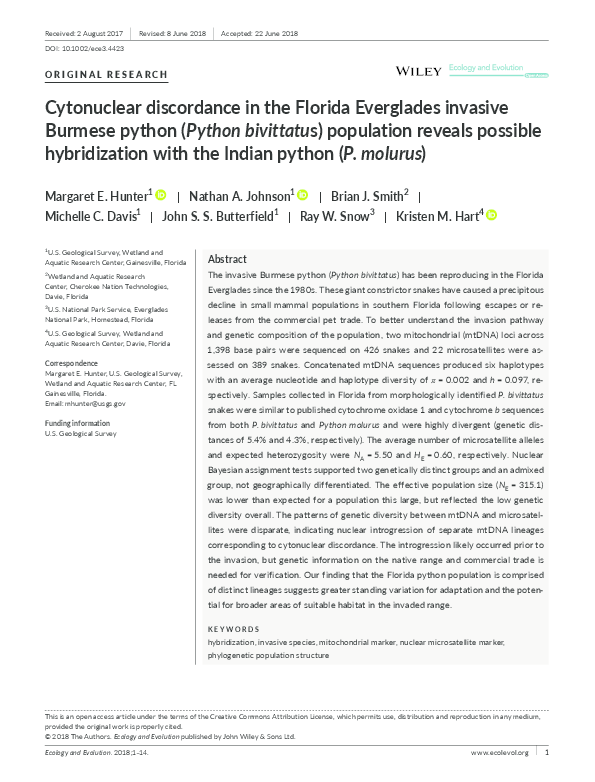 (PDF) Homing of invasive Burmese pythons in South Florida: evidence for ...