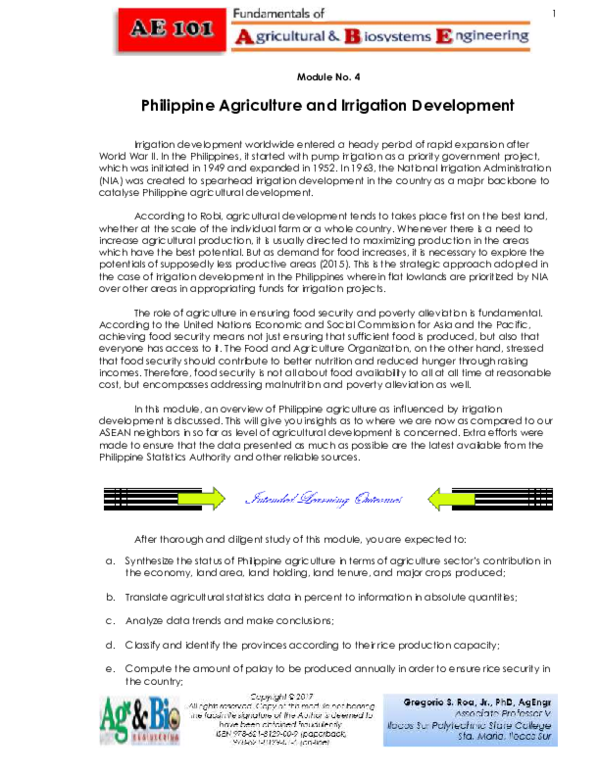 (PDF) Philippine Agriculture and Irrigation Development Gregorio Roa Academia.edu