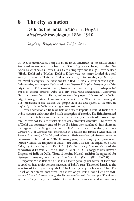 The City as Nation: Delhi as the Indian Nation in Bengali bhadralok Travelogues 1866–1910