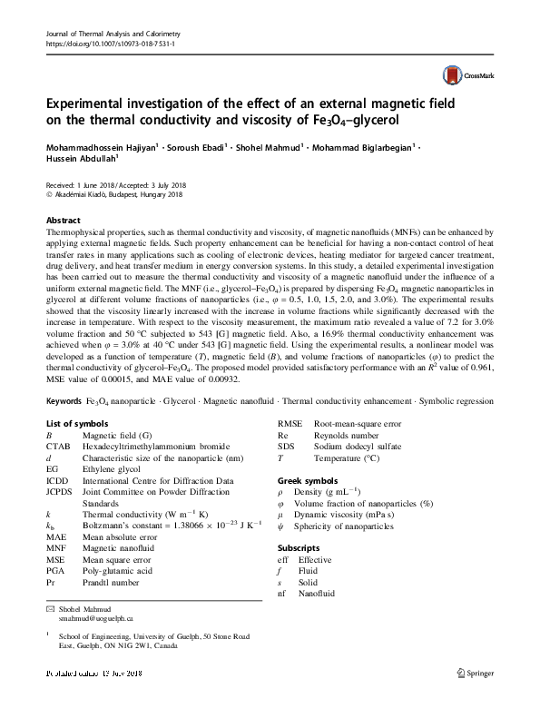 (PDF) Experimental investigation of the effect of an external magnetic ...