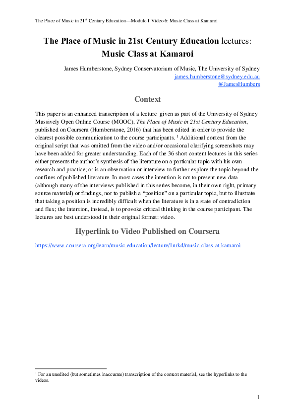(PDF) The Place of Music in 21st Century Education lectures: Music ...