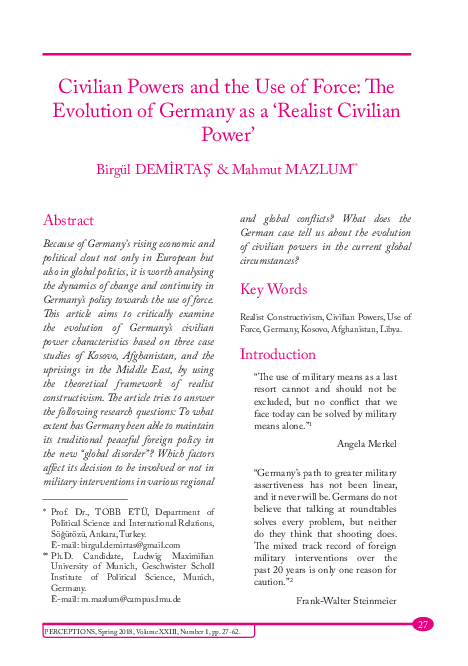 (PDF) "Civilian Powers and the Use of Force: The Evolution of Germany ...