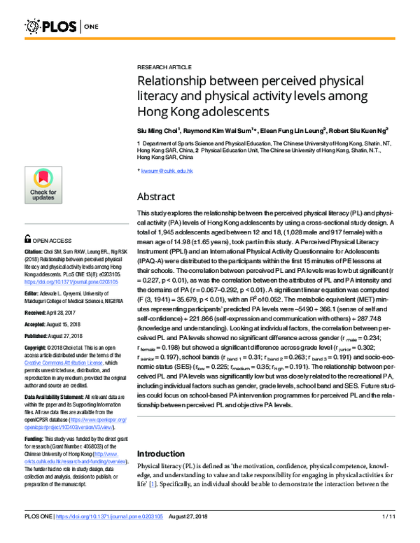 (PDF) Relationship between perceived physical literacy and physical ...