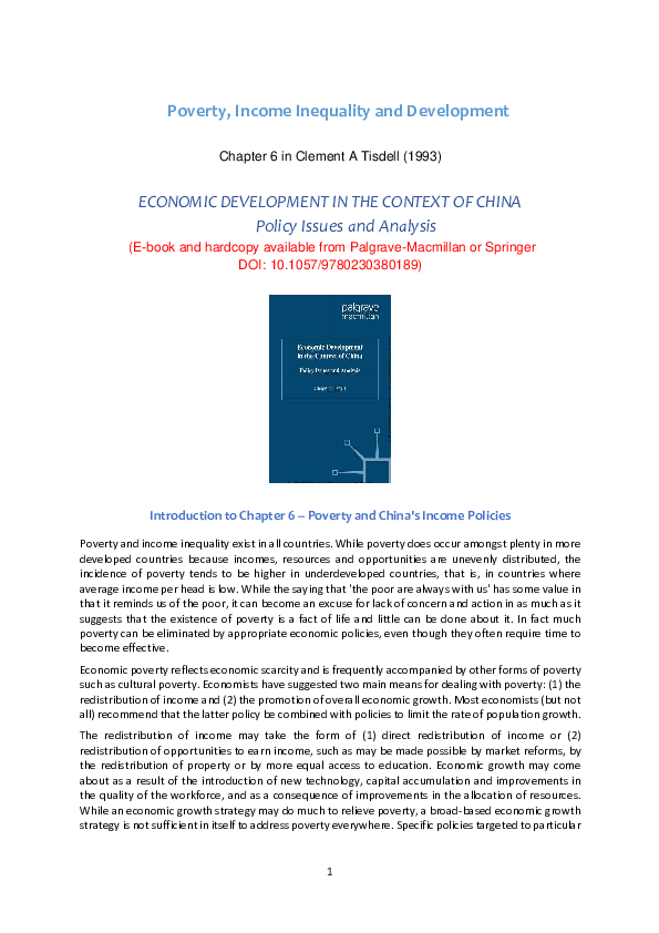 (PDF) Poverty, Income Inequality and Development - Summary of Chapter 6 ...