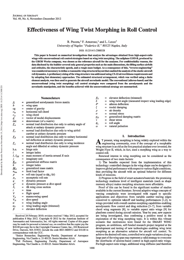 Pdf Effectiveness Of Wing Twist Morphing In Roll Control