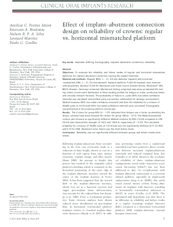 (PDF) Effect of implant-abutment connection design on reliability of ...