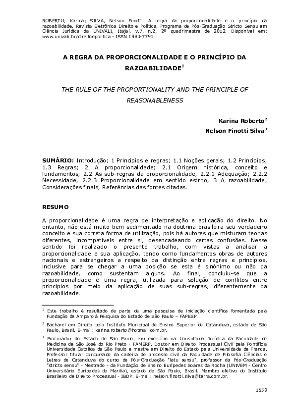 (PDF) A Regra Da Proporcionalidade e O Princípio Da Razoabilidade Nelson Silva Academia.edu