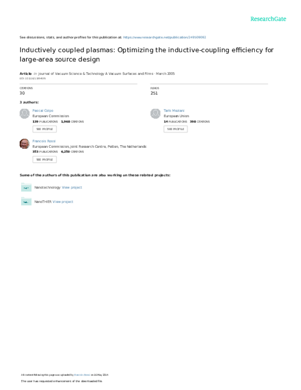 (PDF) Inductively coupled plasmas Optimizing the inductivecoupling