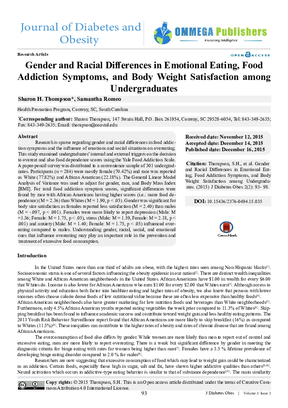 (PDF) Gender and Racial Differences in Emotional Eating, Food Addiction ...