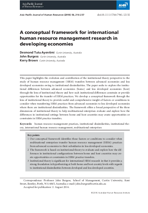 (PDF) A conceptual framework for international human resource ...