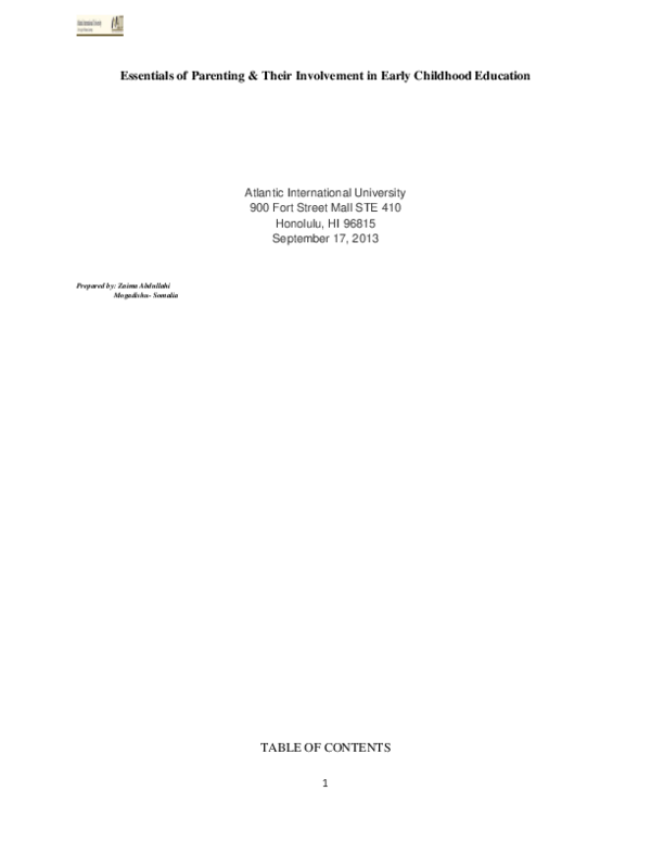 (PDF) Essentials of Parenting & Their Involvement in Early Childhood ...