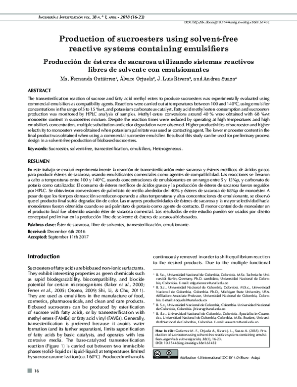 (PDF) Production of sucroesters using solvent-free reactive systems ...