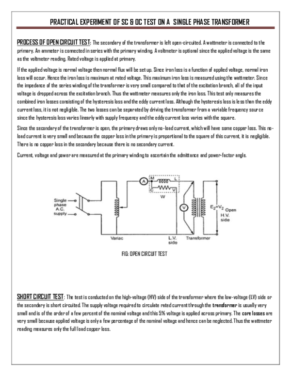 (DOC) PROCESS OF OPEN CIRCUIT TEST PRACTICAL EXPERIMENT OF SC & OC